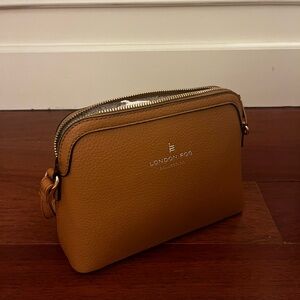 London Fog Pebbled Leather Cognac Crossbody Purse